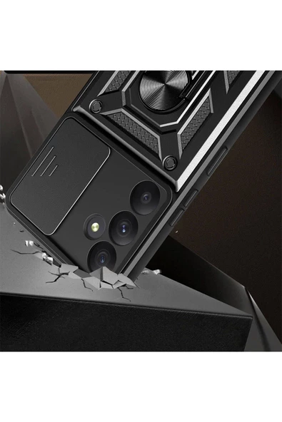 CEPCASE    Samsung Galaxy A35 Kılıf Standlı Magnet Mıknatıslı Yüzük Sürgülü Kamera Armored Zırhlı Kapak - Resim 3