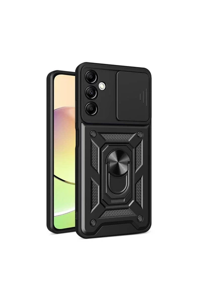 CEPCASE    Samsung Galaxy A14 Kılıf Standlı Magnet Mıknatıslı Yüzük Sürgülü Kamera Armored Zırhlı Kapak ürün görseli 1