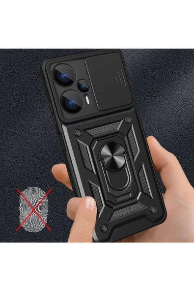 CEPCASE    Xiaomi Poco F5 Kılıf Standlı Magnet Mıknatıslı Yüzük Sürgülü Kamera Armored Zırhlı Kapak - Resim 5