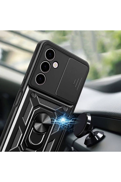 CEPCASE    Samsung Galaxy A24 Kılıf Standlı Magnet Mıknatıslı Yüzük Sürgülü Kamera Armored Zırhlı Kapak - Resim 4