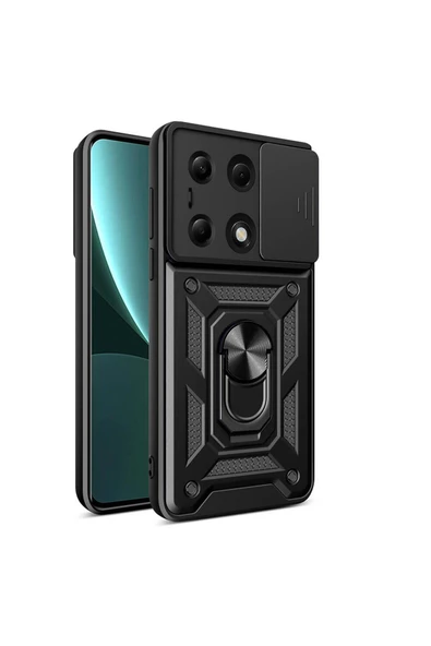 CEPCASE    Xiaomi Poco M6 Pro 4G Kılıf Standlı Magnet Mıknatıslı Yüzük Sürgülü Kamera Armored Zırhlı Kapak ürün görseli