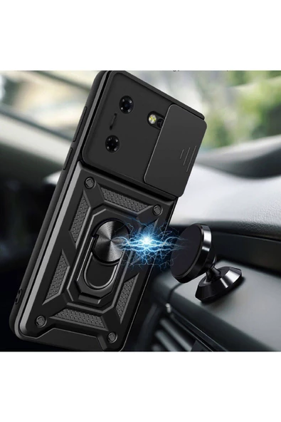 CEPCASE    Tecno Pova 5 Kılıf Standlı Magnet Mıknatıslı Yüzük Sürgülü Kamera Armored Zırhlı Kapak - Resim 5