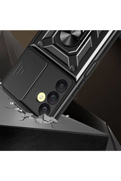 CEPCASE    Samsung Galaxy A25 Kılıf Standlı Magnet Mıknatıslı Yüzük Sürgülü Kamera Armored Zırhlı Kapak - Resim 3