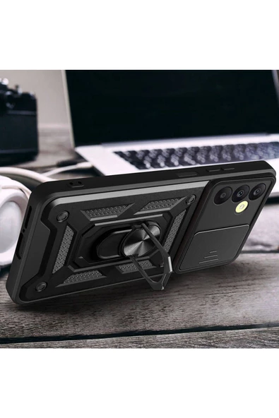 CEPCASE    Samsung Galaxy A25 Kılıf Standlı Magnet Mıknatıslı Yüzük Sürgülü Kamera Armored Zırhlı Kapak - Resim 7