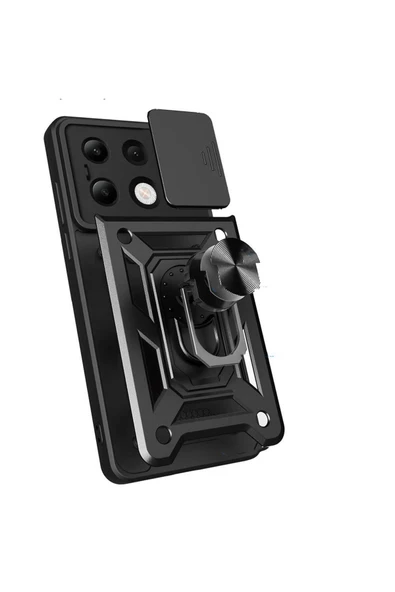 CEPCASE    Xiaomi Redmi Note 13 4G Kılıf Standlı Magnet Mıknatıslı Yüzük Sürgülü Kamera Armored Zırhlı Kapak - Resim 5