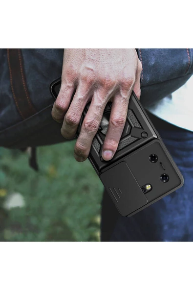 CEPCASE    Tecno Pova 5 Kılıf Standlı Magnet Mıknatıslı Yüzük Sürgülü Kamera Armored Zırhlı Kapak - Resim 3