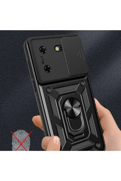 CEPCASE    Tecno Pova 5 Kılıf Standlı Magnet Mıknatıslı Yüzük Sürgülü Kamera Armored Zırhlı Kapak - Resim 6