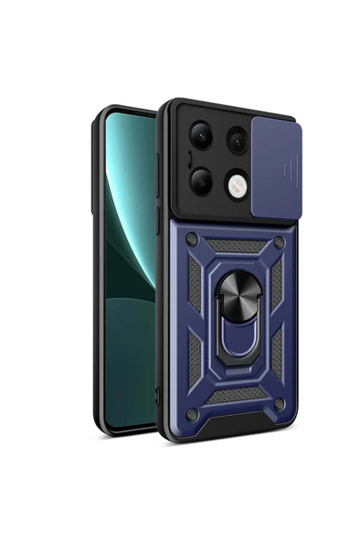 CEPCASE    Xiaomi Redmi Note 13 4G Kılıf Standlı Magnet Mıknatıslı Yüzük Sürgülü Kamera Armored Zırhlı Kapak