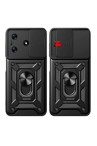 CEPCASE    Tecno Spark 10C Kılıf Standlı Magnet Mıknatıslı Yüzük Sürgülü Kamera Armored Zırhlı Kapak - Resim 6