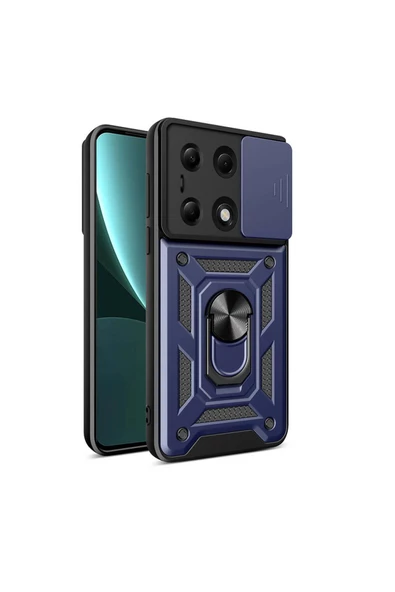CEPCASE    Xiaomi Poco M6 Pro 4G Kılıf Standlı Magnet Mıknatıslı Yüzük Sürgülü Kamera Armored Zırhlı Kapak ürün görseli