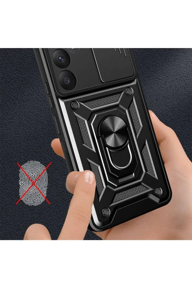 CEPCASE    Samsung Galaxy A35 Kılıf Standlı Magnet Mıknatıslı Yüzük Sürgülü Kamera Armored Zırhlı Kapak - Resim 6