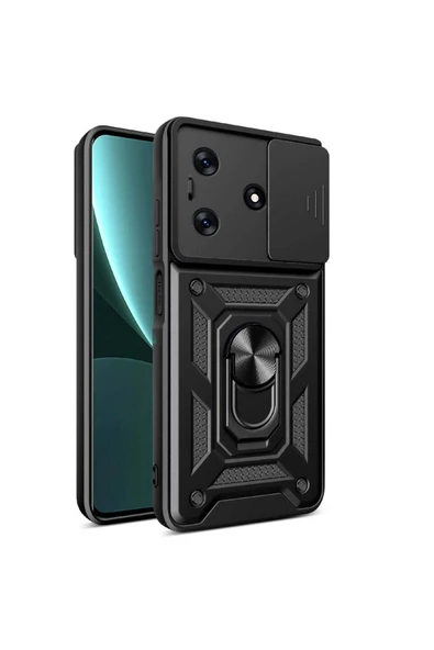 CEPCASE    Tecno Spark 10C Kılıf Standlı Magnet Mıknatıslı Yüzük Sürgülü Kamera Armored Zırhlı Kapak ürün görseli
