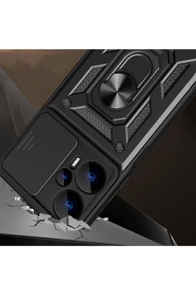 CEPCASE    Xiaomi Poco F5 Kılıf Standlı Magnet Mıknatıslı Yüzük Sürgülü Kamera Armored Zırhlı Kapak - Resim 3
