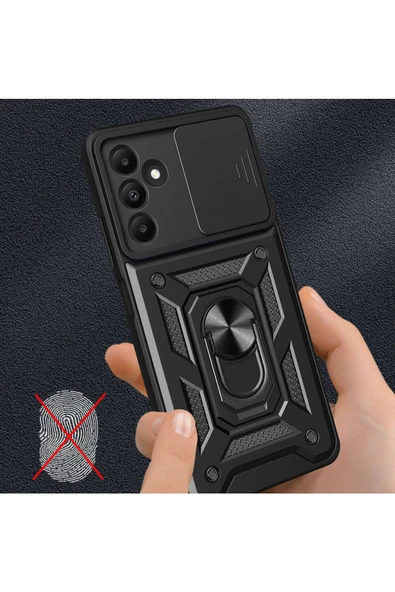 CEPCASE    Samsung Galaxy A15 Kılıf Standlı Magnet Mıknatıslı Yüzük Sürgülü Kamera Armored Zırhlı Kapak - Resim 4