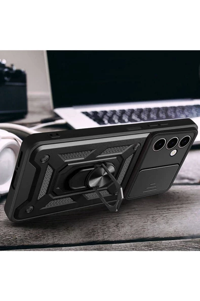 CEPCASE    Samsung Galaxy A24 Kılıf Standlı Magnet Mıknatıslı Yüzük Sürgülü Kamera Armored Zırhlı Kapak - Resim 7
