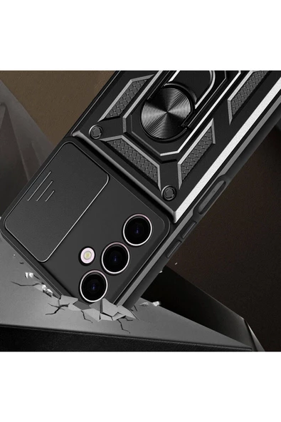 CEPCASE    Samsung Galaxy A24 Kılıf Standlı Magnet Mıknatıslı Yüzük Sürgülü Kamera Armored Zırhlı Kapak - Resim 3