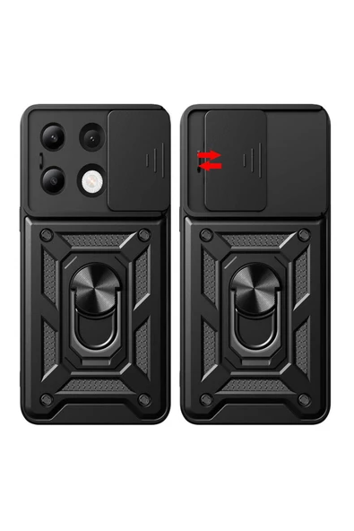 CEPCASE    Xiaomi Redmi Note 13 4G Kılıf Standlı Magnet Mıknatıslı Yüzük Sürgülü Kamera Armored Zırhlı Kapak - Resim 3