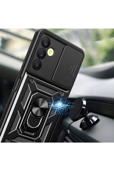CEPCASE    Samsung Galaxy A25 Kılıf Standlı Magnet Mıknatıslı Yüzük Sürgülü Kamera Armored Zırhlı Kapak - Resim 4