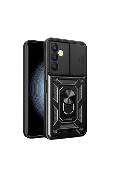 CEPCASE    Samsung Galaxy A25 Kılıf Standlı Magnet Mıknatıslı Yüzük Sürgülü Kamera Armored Zırhlı Kapak ürün görseli