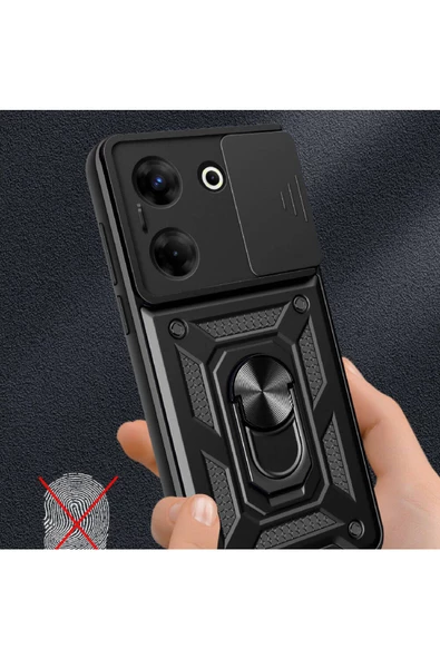 CEPCASE    Tecno Camon 20 Pro 4G Kılıf Standlı Magnet Mıknatıslı Yüzük Sürgülü Kamera Armored Zırhlı Kapak - Resim 7