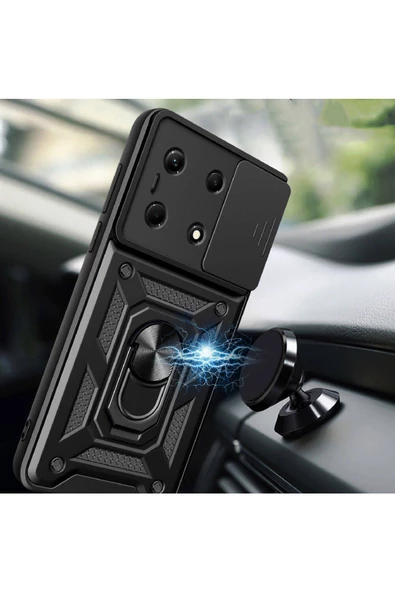 CEPCASE    İnfinix Note 30 4G Kılıf Standlı Magnet Mıknatıslı Yüzük Sürgülü Kamera Armored Zırhlı Kapak - Resim 4