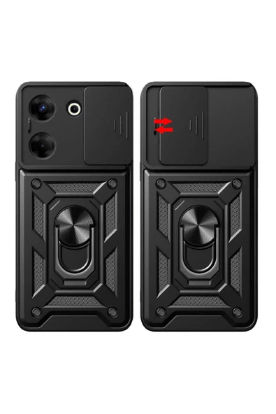 CEPCASE    Tecno Camon 20 Pro 4G Kılıf Standlı Magnet Mıknatıslı Yüzük Sürgülü Kamera Armored Zırhlı Kapak - Resim 6