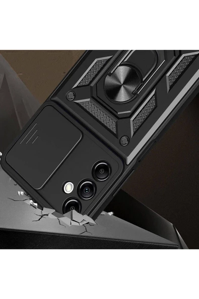 CEPCASE    Samsung Galaxy A14 Kılıf Standlı Magnet Mıknatıslı Yüzük Sürgülü Kamera Armored Zırhlı Kapak - Resim 6