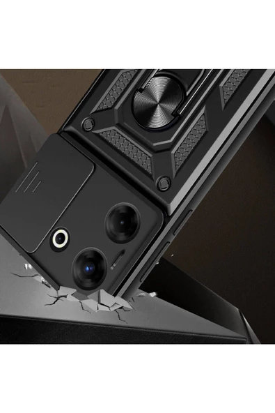 CEPCASE    Tecno Camon 20 Pro 5G Kılıf Standlı Magnet Mıknatıslı Yüzük Sürgülü Kamera Armored Zırhlı Kapak - Resim 3