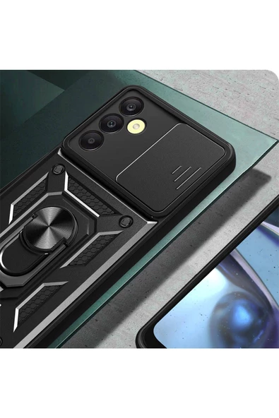 CEPCASE    Samsung Galaxy A25 Kılıf Standlı Magnet Mıknatıslı Yüzük Sürgülü Kamera Armored Zırhlı Kapak - Resim 5