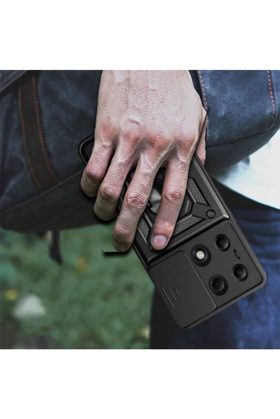 CEPCASE    Xiaomi Poco M6 Pro 4G Kılıf Standlı Magnet Mıknatıslı Yüzük Sürgülü Kamera Armored Zırhlı Kapak - Resim 7