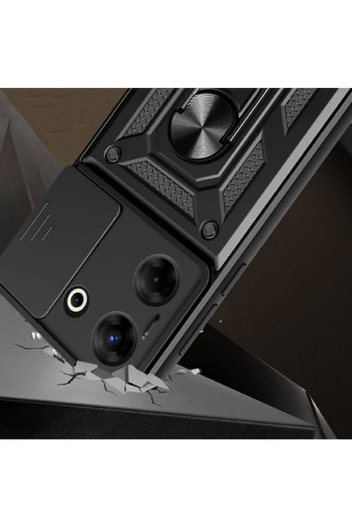 CEPCASE    Tecno Camon 20 Pro 4G Kılıf Standlı Magnet Mıknatıslı Yüzük Sürgülü Kamera Armored Zırhlı Kapak - Resim 3
