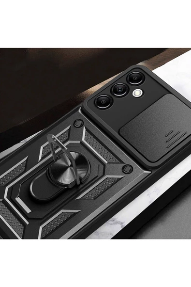 CEPCASE    Samsung Galaxy A14 Kılıf Standlı Magnet Mıknatıslı Yüzük Sürgülü Kamera Armored Zırhlı Kapak - Resim 4