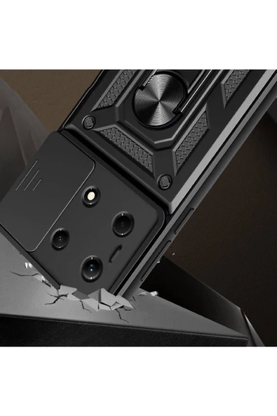 CEPCASE    İnfinix Note 30 4G Kılıf Standlı Magnet Mıknatıslı Yüzük Sürgülü Kamera Armored Zırhlı Kapak - Resim 3