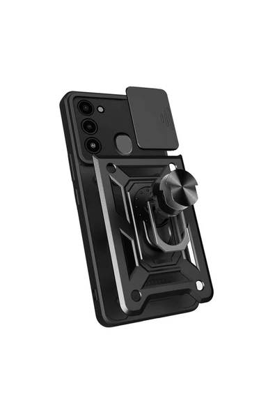 CEPCASE    Tecno Spark 8C Kılıf Standlı Magnet Mıknatıslı Yüzük Sürgülü Kamera Armored Zırhlı Kapak - Resim 3