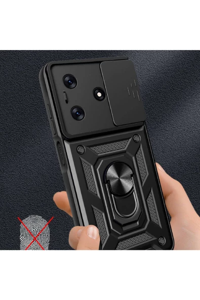 CEPCASE    Tecno Spark 10C Kılıf Standlı Magnet Mıknatıslı Yüzük Sürgülü Kamera Armored Zırhlı Kapak - Resim 5