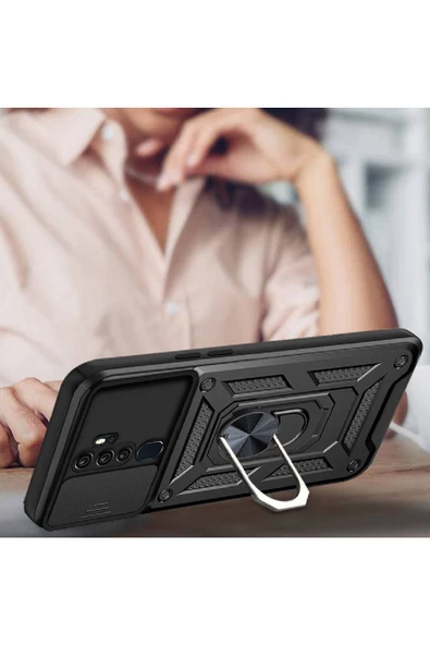 CEPCASE    Oppo A9 2020 Kılıf Standlı Magnet Mıknatıslı Yüzük Sürgülü Kamera Armored Zırhlı Kapak - 6