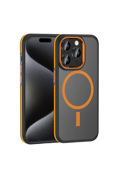 CEPCASE    Apple  iPhone 15 Pro Kılıf Magsafe Şarj Özellikli Orange Smoked Mat Görünümlü Sağlam Koruma Kapak