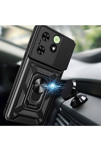 CEPCASE    Tecno Spark Go 2024 Kılıf Standlı Magnet Mıknatıslı Yüzük Sürgülü Kamera Armored Zırhlı Kapak - Resim 4