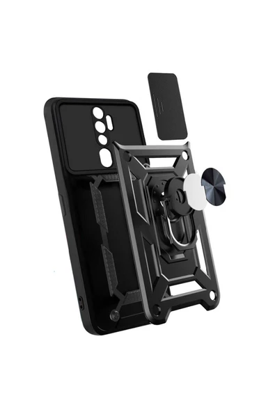 CEPCASE    Oppo A9 2020 Kılıf Standlı Magnet Mıknatıslı Yüzük Sürgülü Kamera Armored Zırhlı Kapak - Resim 3