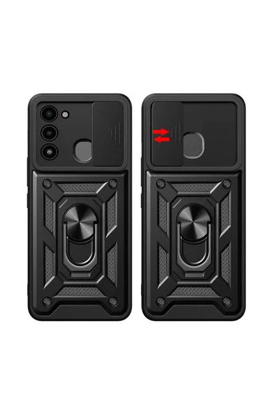 CEPCASE    Tecno Spark 8C Kılıf Standlı Magnet Mıknatıslı Yüzük Sürgülü Kamera Armored Zırhlı Kapak - Resim 4