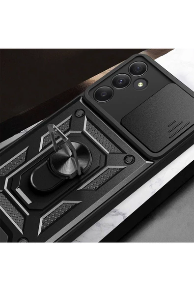 CEPCASE    Samsung Galaxy A55 Kılıf Standlı Magnet Mıknatıslı Yüzük Sürgülü Kamera Armored Zırhlı Kapak - Resim 3