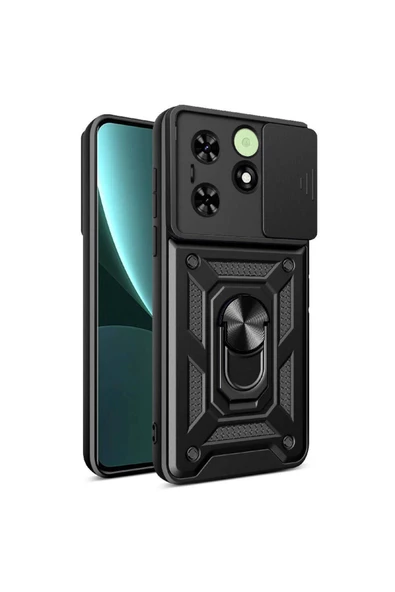 CEPCASE    Tecno Spark Go 2024 Kılıf Standlı Magnet Mıknatıslı Yüzük Sürgülü Kamera Armored Zırhlı Kapak - Resim 2