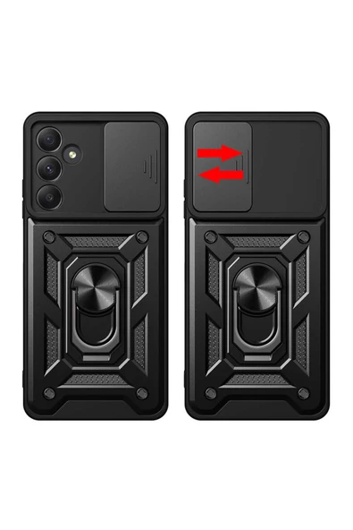 CEPCASE    Samsung Galaxy A55 Kılıf Standlı Magnet Mıknatıslı Yüzük Sürgülü Kamera Armored Zırhlı Kapak - Resim 5