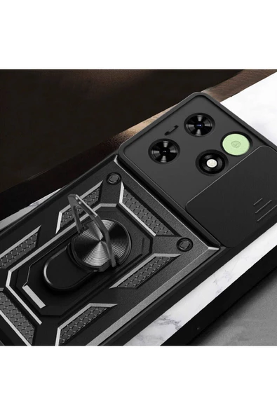 CEPCASE    Tecno Spark Go 2024 Kılıf Standlı Magnet Mıknatıslı Yüzük Sürgülü Kamera Armored Zırhlı Kapak - Resim 7