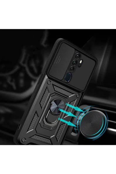 CEPCASE    Oppo A9 2020 Kılıf Standlı Magnet Mıknatıslı Yüzük Sürgülü Kamera Armored Zırhlı Kapak - 5