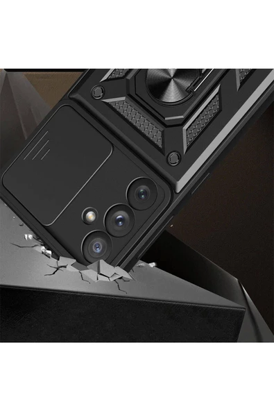 CEPCASE    Samsung Galaxy A54 Kılıf Standlı Magnet Mıknatıslı Yüzük Sürgülü Kamera Armored Zırhlı Kapak - Resim 3