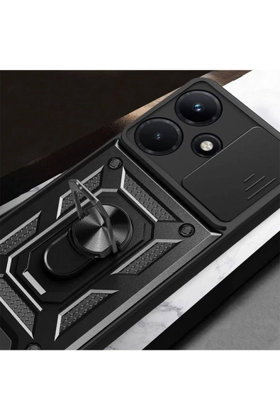 CEPCASE    İnfinix Hot 30İ Kılıf Standlı Magnet Mıknatıslı Yüzük Sürgülü Kamera Armored Zırhlı Kapak - 7