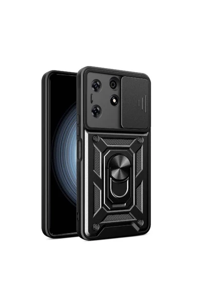 CEPCASE    Tecno Spark 10 Pro Kılıf Standlı Magnet Mıknatıslı Yüzük Sürgülü Kamera Armored Zırhlı Kapak