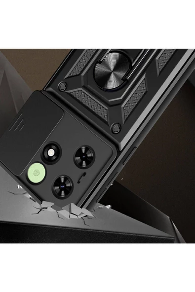 CEPCASE    Tecno Spark Go 2024 Kılıf Standlı Magnet Mıknatıslı Yüzük Sürgülü Kamera Armored Zırhlı Kapak - Resim 3