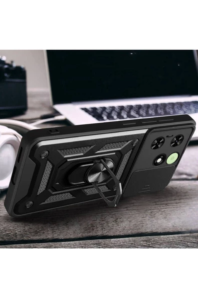CEPCASE    Tecno Spark Go 2024 Kılıf Standlı Magnet Mıknatıslı Yüzük Sürgülü Kamera Armored Zırhlı Kapak - Resim 5